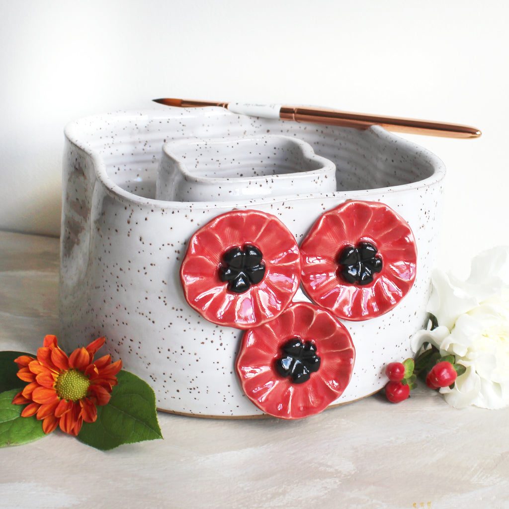 Ceramic Double Well Painter's Pot - Poppies