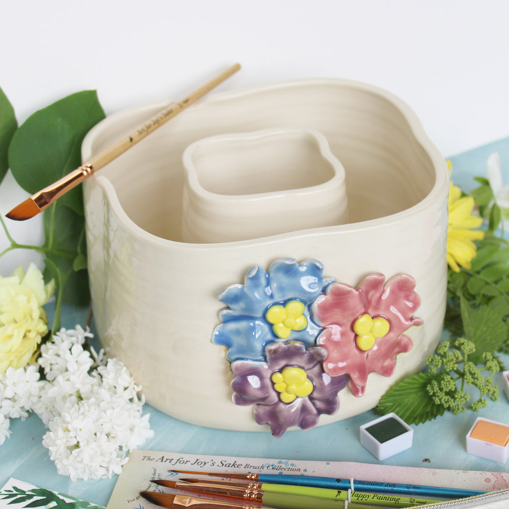 Ceramic Double Well Painter's Pot - Bouquet
