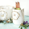 Ceramic Brush Holder - Gold & White Flower