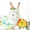 Ceramic Brush Holder - Gold & White Flower