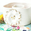 Ceramic Double Well Painter's Pot - Gold & White Flower