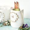 Ceramic Brush Holder - Gold & White Flower