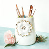 Ceramic Brush Holder - Gold & White Flower