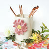 Ceramic Brush Holder - Pink Flower