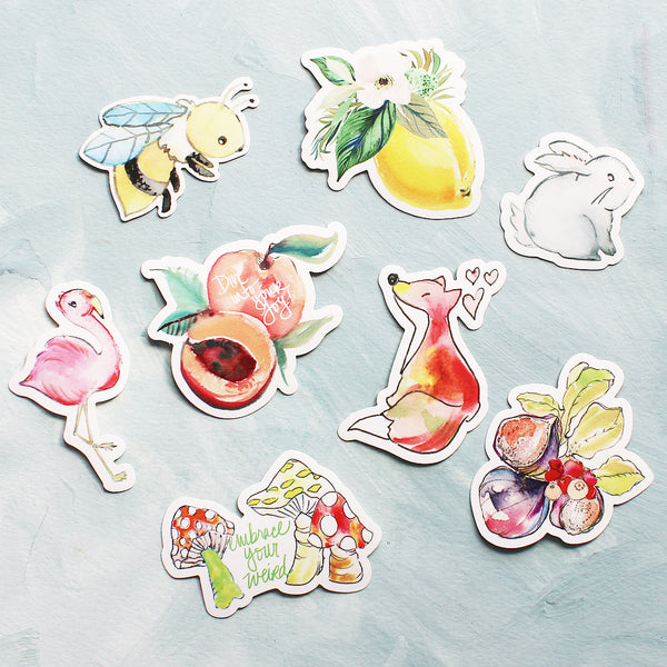 Watercolor Stickers - Critters/Fruits/Mushrooms