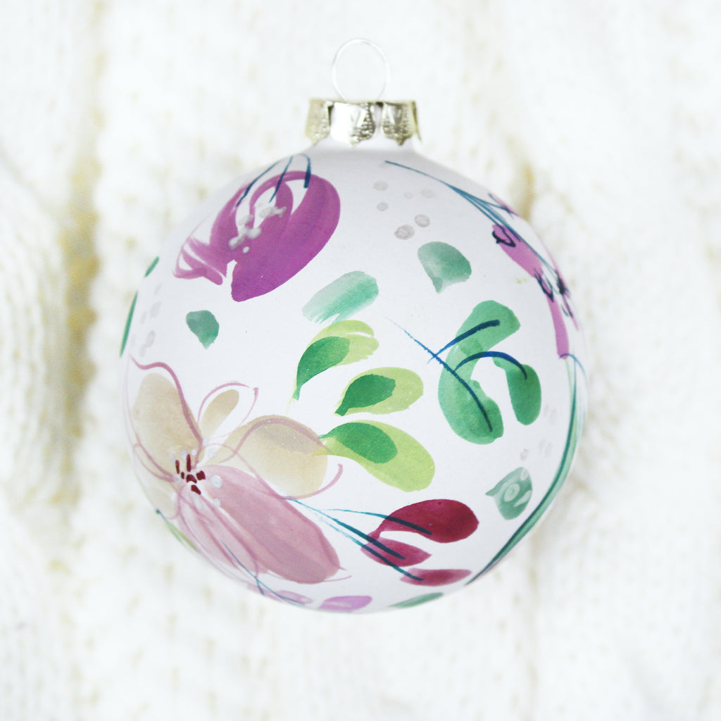 2024 Hand Painted Ornament - Pink, Ivory, & Purple Floral Pattern