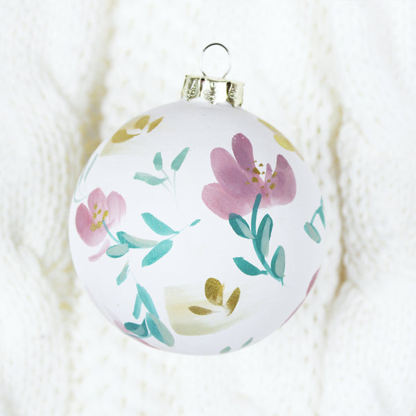 2024 Hand Painted Ornament - Mauve & Gold Floral Pattern