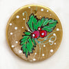 Ceramic Hand Painted Ornament - Gold Holly