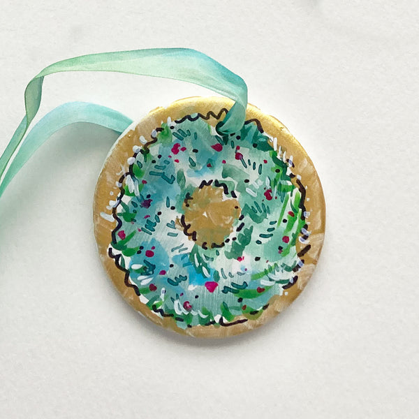 Ceramic Hand Painted Ornament - Gold Wreath