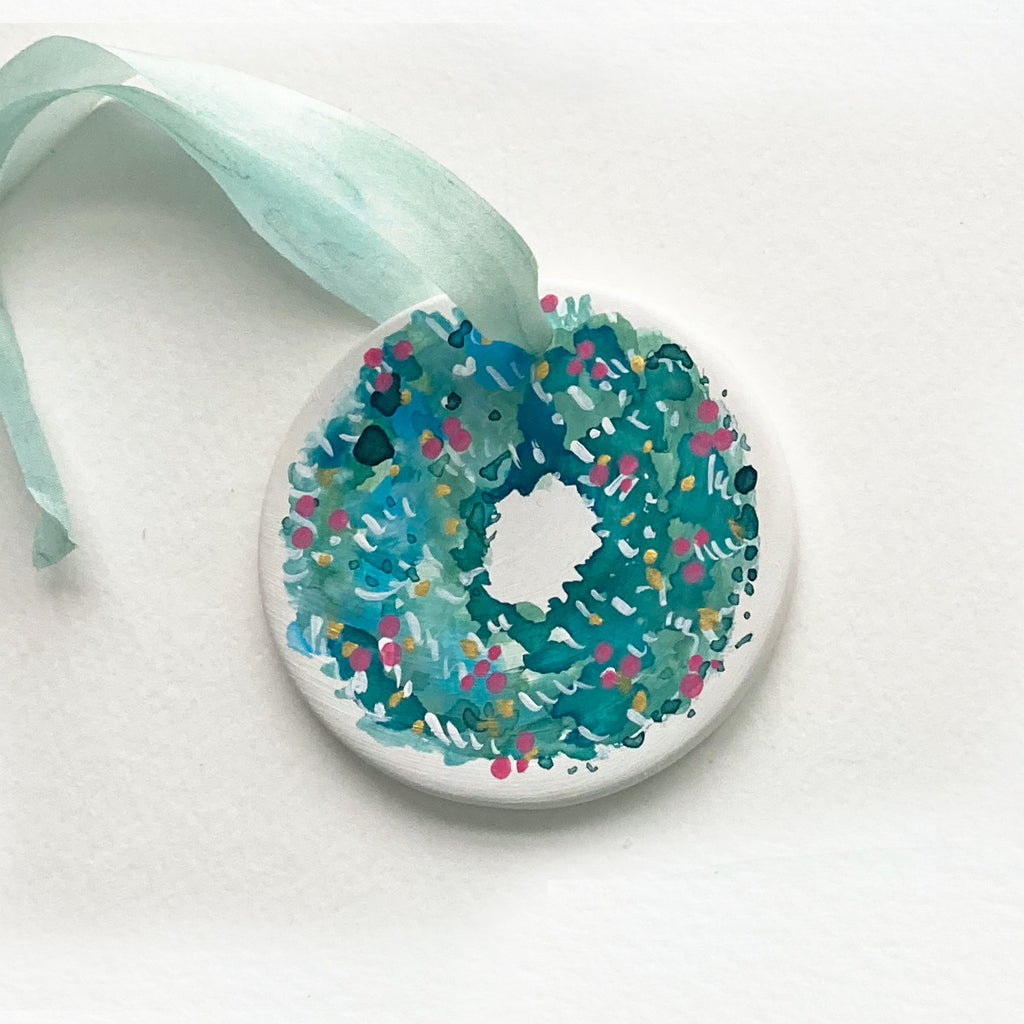 Ceramic Hand Painted Ornament - Wreath 4