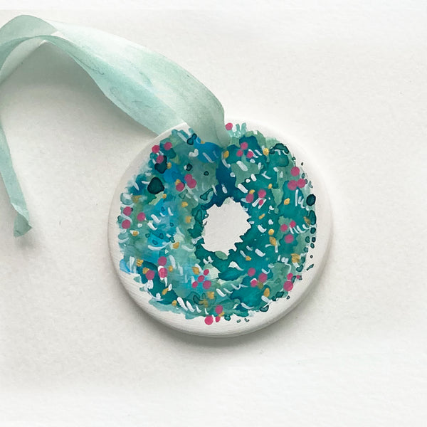 Ceramic Hand Painted Ornament - Wreath 4