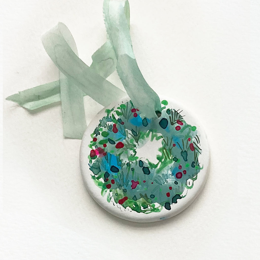 Ceramic Hand Painted Ornament - Wreath