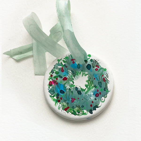 Ceramic Hand Painted Ornament - Wreath