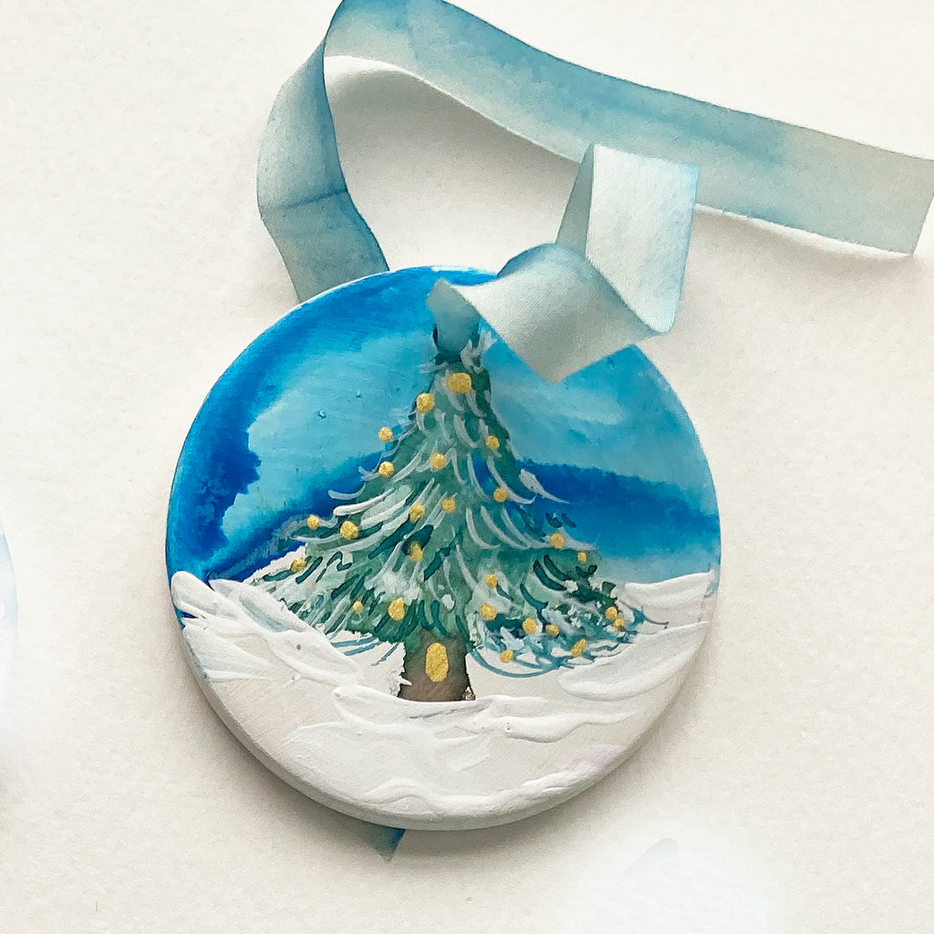 Ceramic Hand Painted Ornament - Wintry Tree 5
