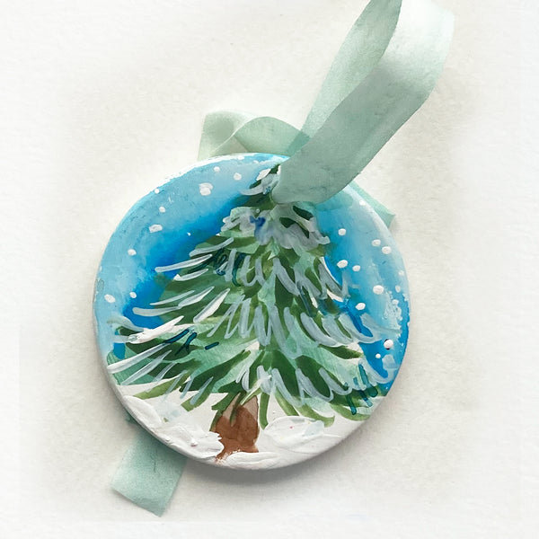 Ceramic Hand Painted Ornament - Wintry Tree 6