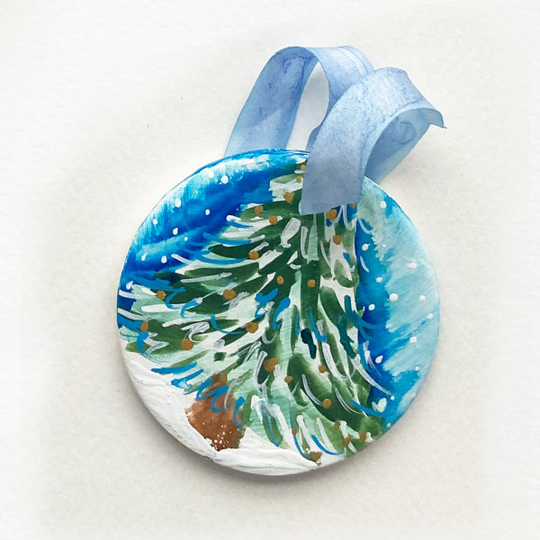 Ceramic Hand Painted Ornament - Wintry Tree 2