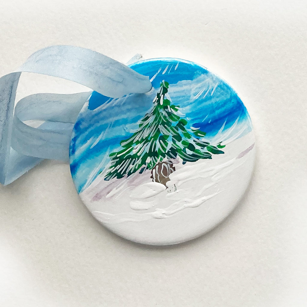 Ceramic Hand Painted Ornament - Wintry Tree 3