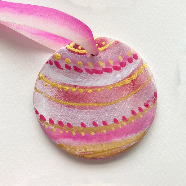 Ceramic Hand Painted Ornament - Pink Vintage Inspired 2
