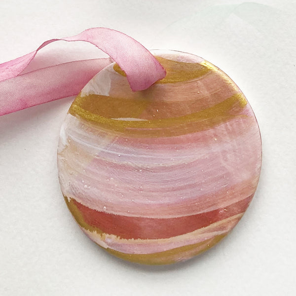 Ceramic Hand Painted Ornament - Pink & Gold Abstract