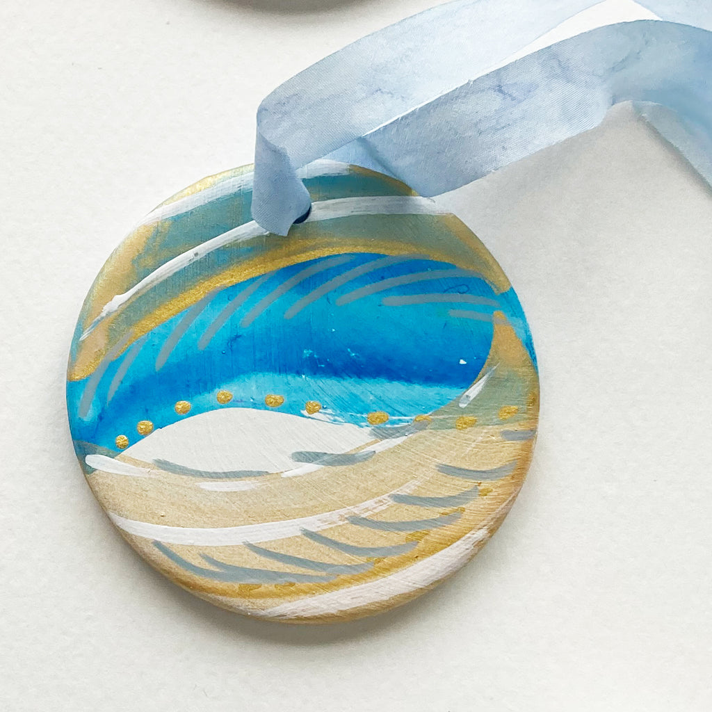 Ceramic Hand Painted Ornament - Blue Vintage Inspired