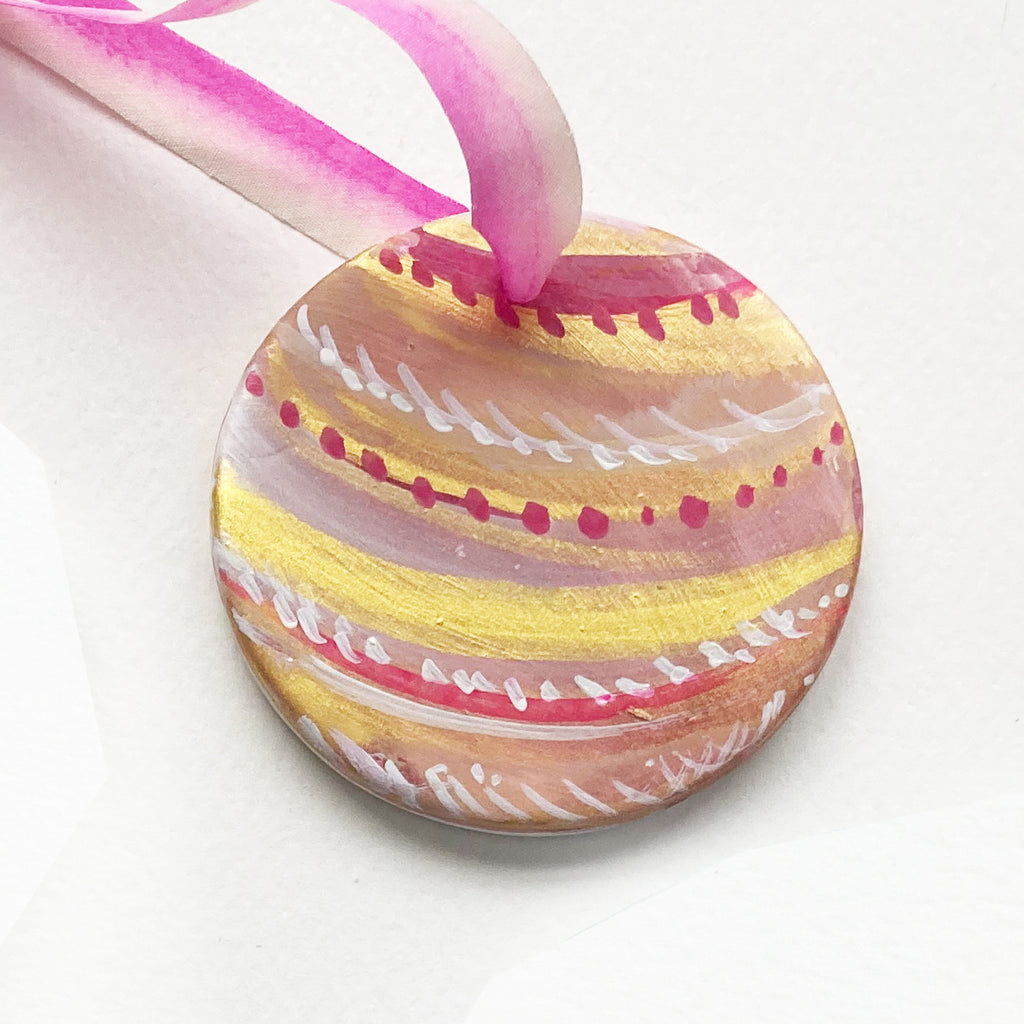 Ceramic Hand Painted Ornament - Pink Vintage Inspired