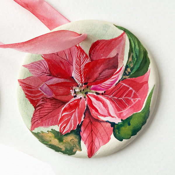 Ceramic Hand Painted Ornament - Poinsettia