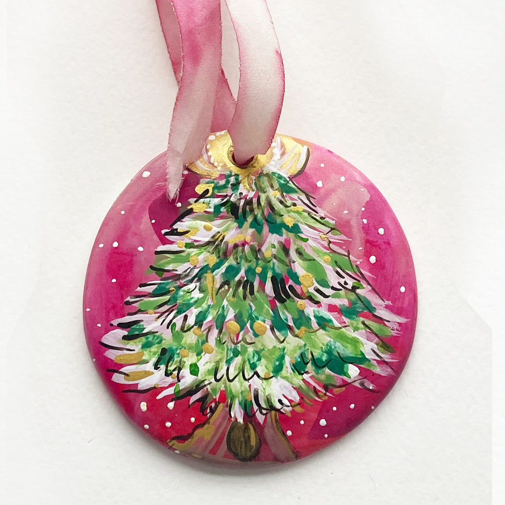 Ceramic Hand Painted Ornament - Pink Christmas Tree