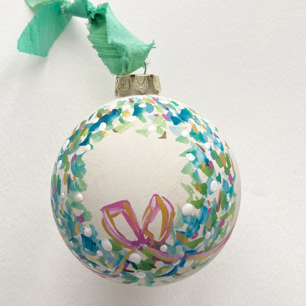 Round Ceramic Hand Painted Ornament - Wreath