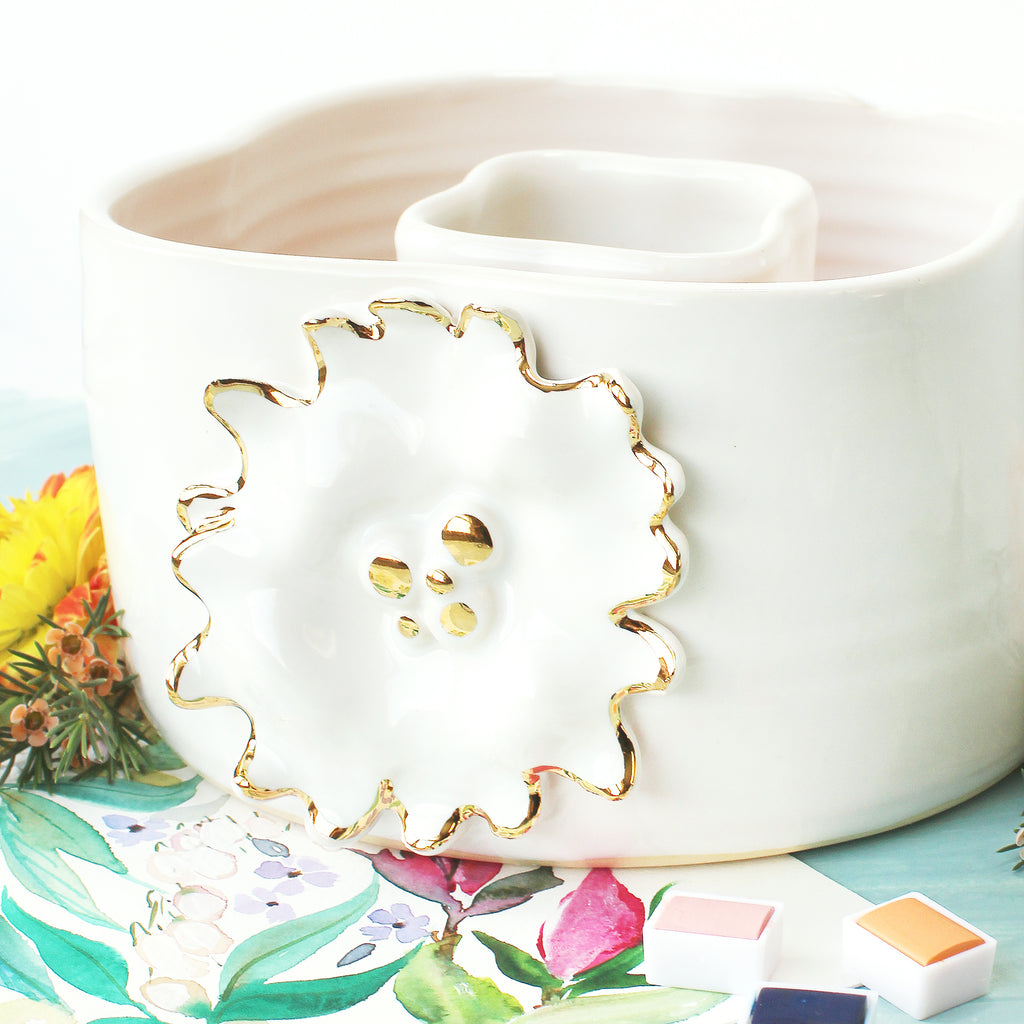 Ceramic Painter's Pot with Flower - *Pre-Order*