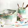 Ceramic Double Well Painter's Pot - Granulating Green