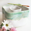Ceramic Double Well Painter's Pot - Granulating Green