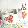 Ceramic Brush Holder - Coral Flowers