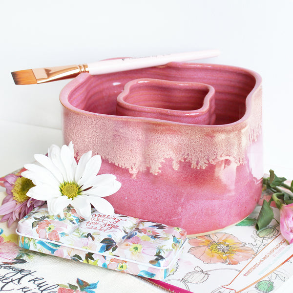 Ceramic Double Well Painter's Pot - Pink