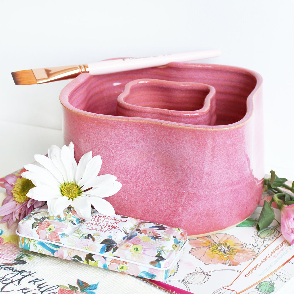 Ceramic Double Well Painter's Pot - Pink