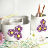 Ceramic Brush Holder - Purple Flowers