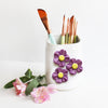 Ceramic Brush Holder - Purple Flowers