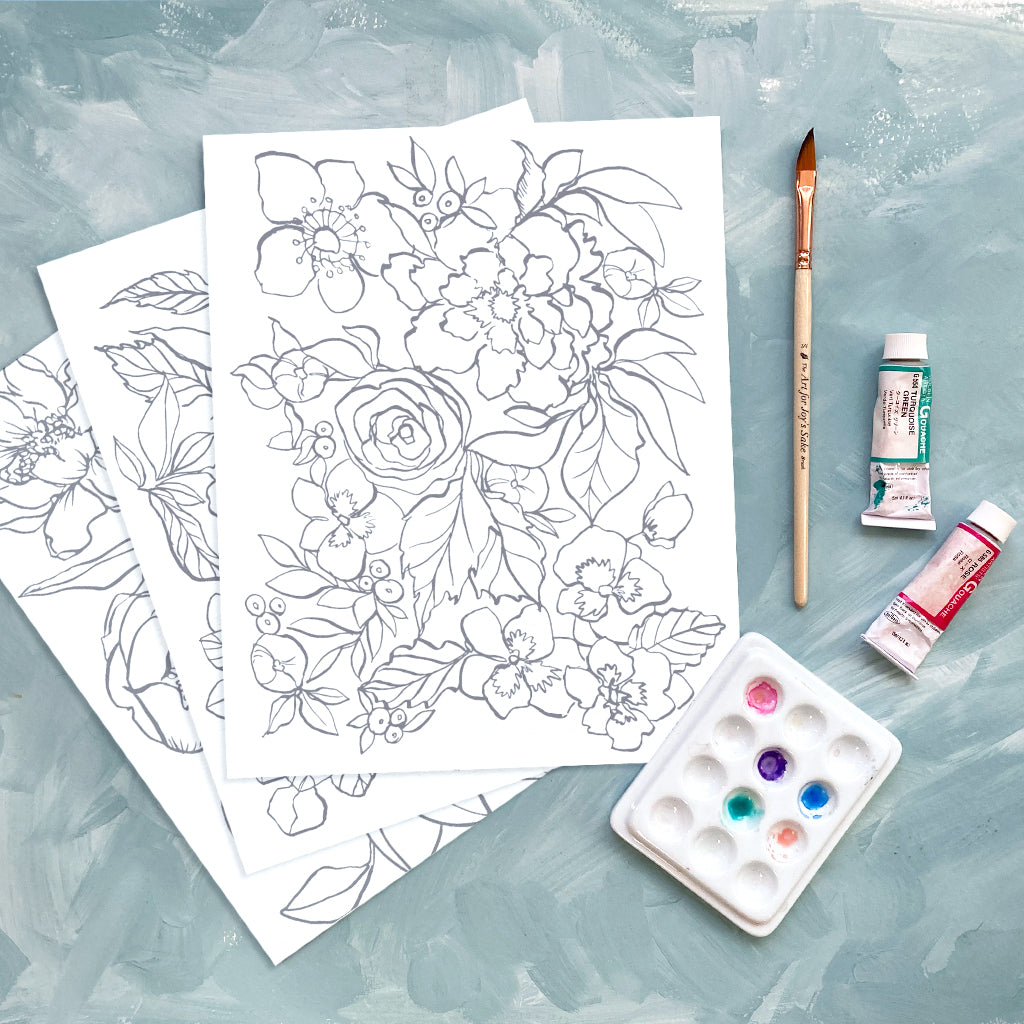 Water Coloring Example Watercoloring Page Set - Flowers (*Pages Only) – KristyRice.com